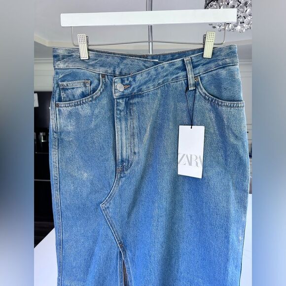ZARA TRF METALLIC DENIM ASYMMETRIC SKIRT NWT - Picture 7 of 16